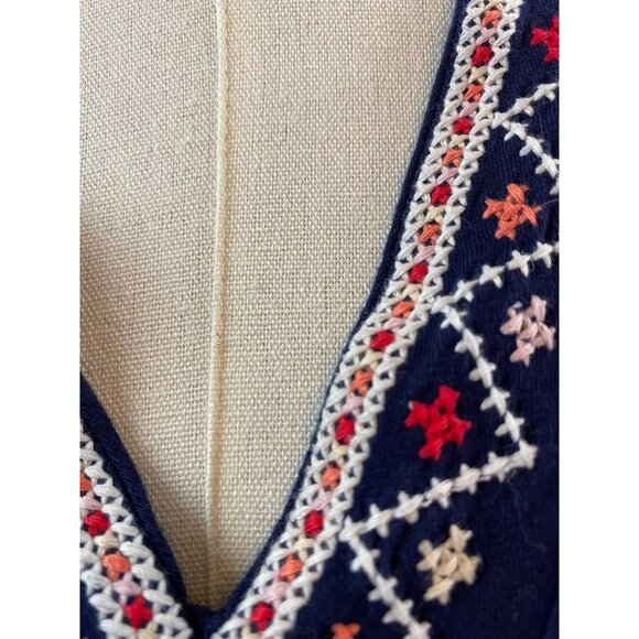 Small Tall Old Navy Navy Blue Knit Embroidered V-Neck Boho Dress - Picture 3 of 16
